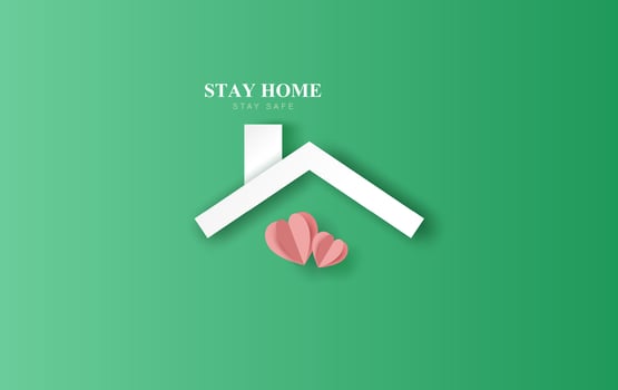 Stay home stay on Eco Environment background.Home icon against virus. The concept of quarantine and stay at home,Safe zone. COVID-19 Awareness.Space for your text banner website. paper heart vector