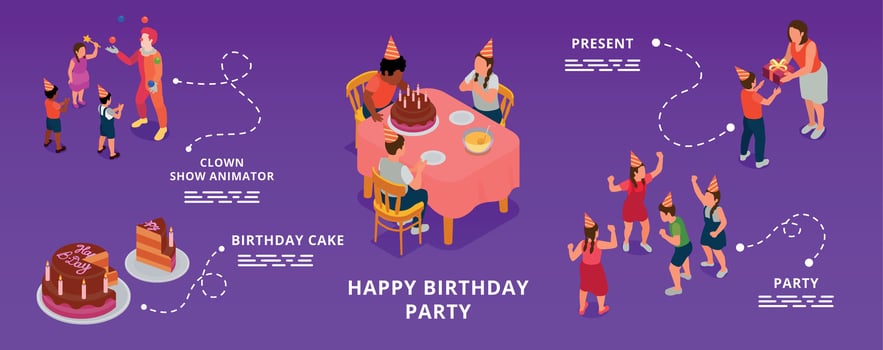 Birthday Party Isometric Infographic vector
