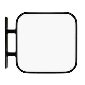 Blank advertisement signs . mockup of street store template signboard , Metal cafe restaurant bar plastic badge black white, 3D illustration. png
