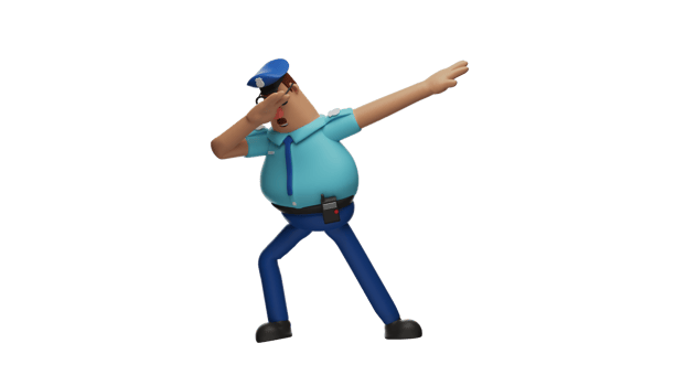 3D illustration. Cool Police 3D cartoon character. Policeman in DAB pose. The police spend his rest time having fun. Nice looking cop. 3D cartoon character png