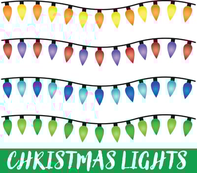 Christmas lights. Vector Christmas tree lights. Colorful xmas decorations for tree and house.