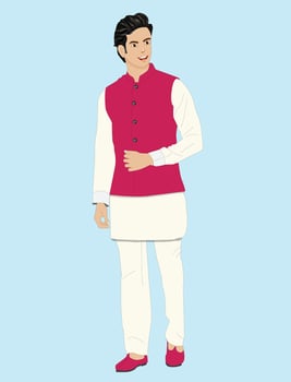 Man wearing the national dress of Pakistan. Shalwar kameez and Sherwani vector