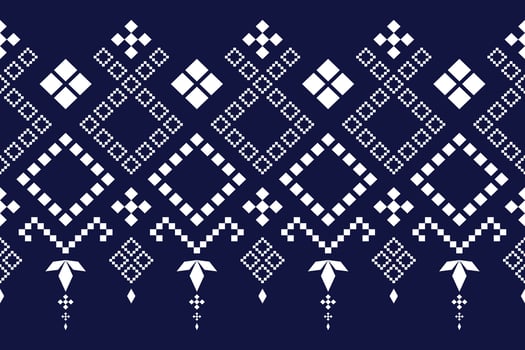 Indigo navy blue geometric traditional ethnic pattern Ikat seamless pattern border abstract design for fabric print cloth dress carpet curtains and sarong Aztec African Indian Indonesian vector