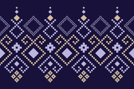 Purple cross stitch traditional ethnic pattern paisley flower Ikat background abstract Aztec African Indonesian Indian seamless pattern for fabric print cloth dress carpet curtains and sarong vector