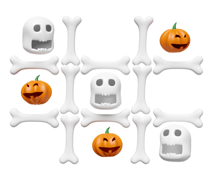3d happy halloween party xo game with skull, skeleton, pumpkin isolated. 3d render illustration png