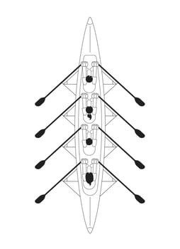 Team kayaking sport monochrome concept vector spot illustration. People rowing in boat top view. Competition 2D flat bw cartoon characters for web UI design. Isolated editable hand drawn hero image