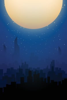 city and moon vector