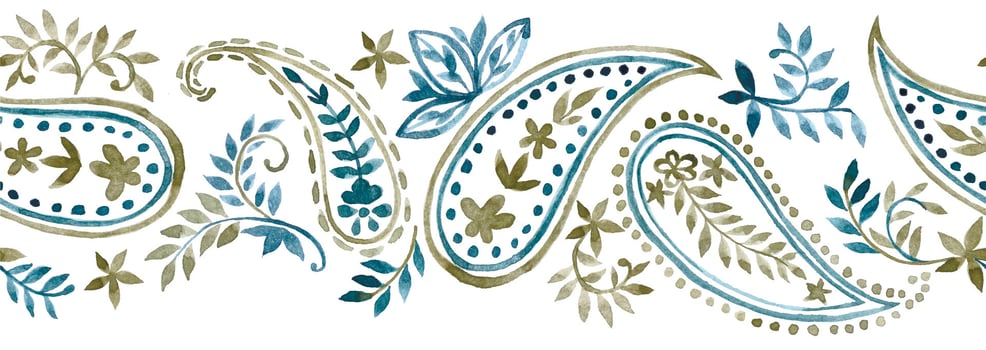 watercolor seamless border, frame with oriental paisley in natural color on a white background vector