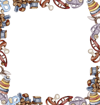 Toys frame, watercolor illustration png