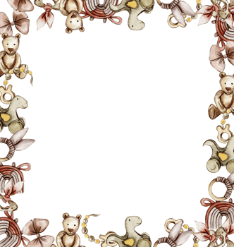 Toys frame, watercolor illustration png