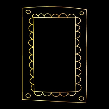 Doodle hand drawn gradient gold frame isolated on black background. Retro vintage minimalistic illustration, photo frame. vector
