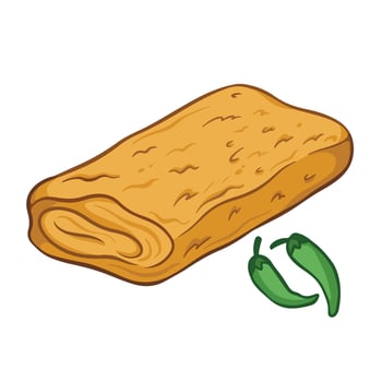 Risoles goreng traditional jajanan pasar indonesian food vector illustration outlined isolated on square white background. Simple flat cartoon art styled food drawings.