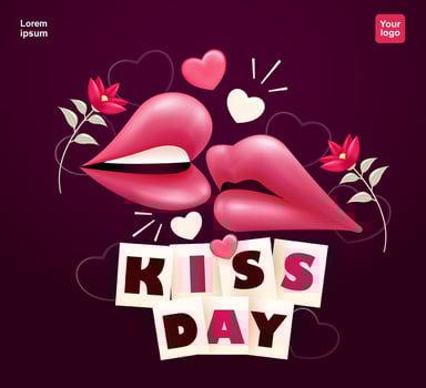 Kiss day. Lip, heart and flower elements. 3d vector, suitable for world kiss day and valentine's day vector