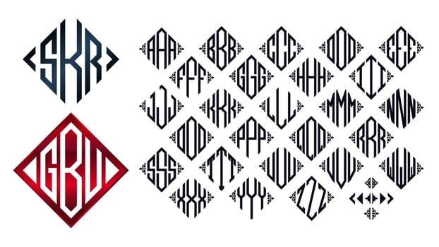 Rhombus Monogram 3-Letters Alphabet Font Logo Logotype Embroidery vector