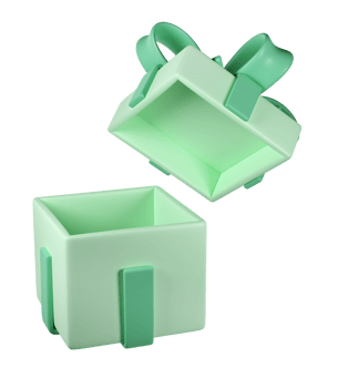 3d green open christmas gift box icon with pastel ribbon bow transparent. Render modern holiday. Realistic icon for present, birthday or wedding banner png