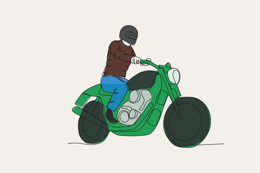 Color illustration of a man riding a motorcycle vector