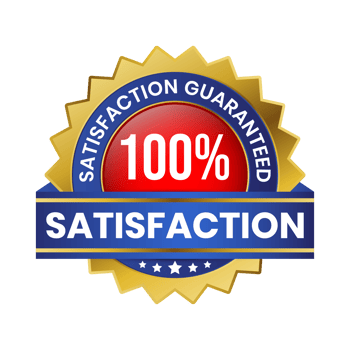 100 Percent Customer Satisfaction Guaranteed Badge, Label, Emblem, Rubber Stamp, 3D Realistic Glossy And Shiny Satisfaction Client Icon, Certified Quality Control Seal Satisfied Badge, Happy Customers png