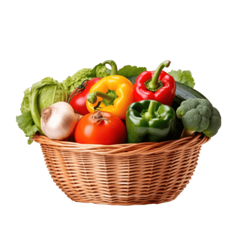 Fresh vegetables in basket isolated png