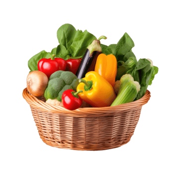 Fresh vegetables in basket isolated png