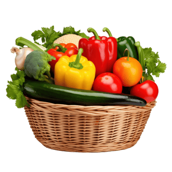 Fresh vegetables in basket isolated png
