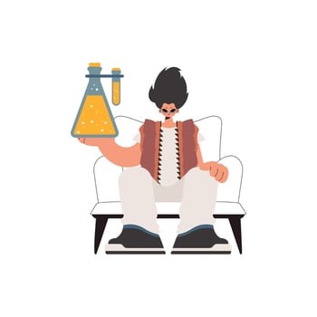 The person is holding a chemical shake, kept on a white foundation. Trendy style, Illustration vector