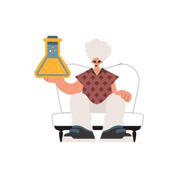 The individual is holding a chemical jostle, confined on a white establishment. Trendy style, Illustration vector