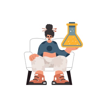 Energized lady holding a chemical daze, pulled back on white foundation. Trendy style, Illustration vector
