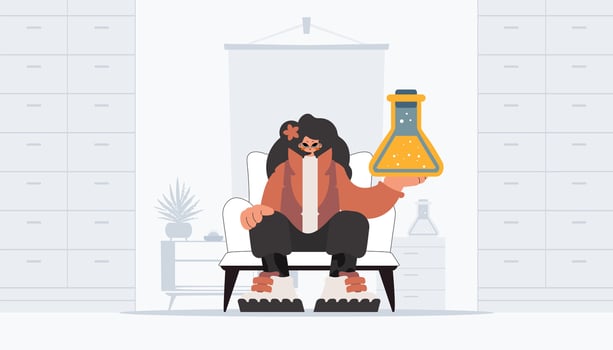 Young lady holding chemical carafe, learning point. Trendy style, Illustration vector