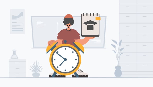 A person holding a clock and a paper with a note vector