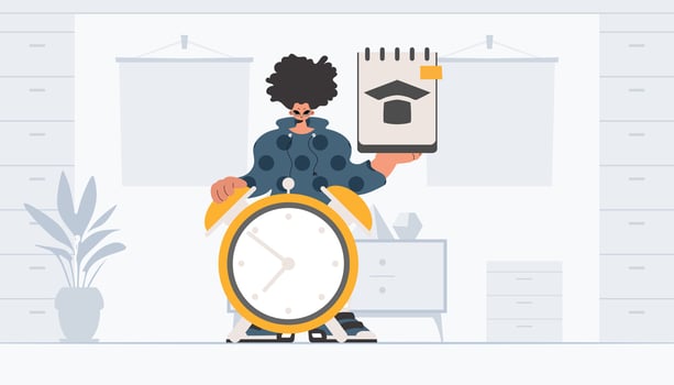 A cartoon man holding a clock and a book vector