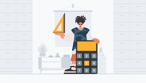 A cartoon man holding a pencil and a phone vector