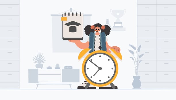 A cartoon man holding a clock and a book vector