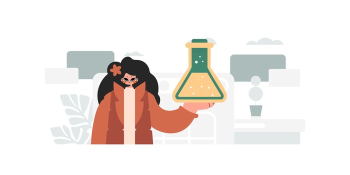 A woman holding a flask with a liquid inside vector