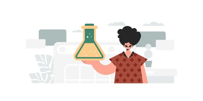 A woman holding a test tube with a liquid inside vector
