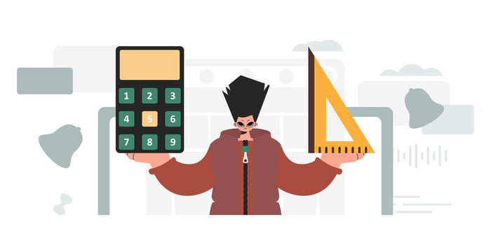 The individual is holding a ruler and a calculator, learning subject. Trendy style, Illustration vector