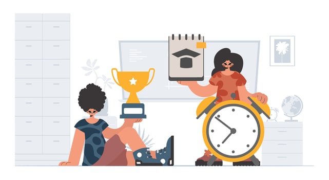 Individual and youthful woman school understudies, analyzing fundamental school subjects. Trendy style, Illustration vector