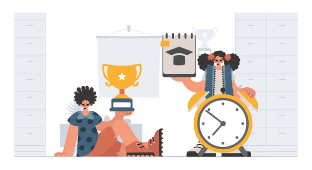Individual and enthusiastic woman school understudies, analyzing to begin with school subjects. Trendy style, Illustration vector
