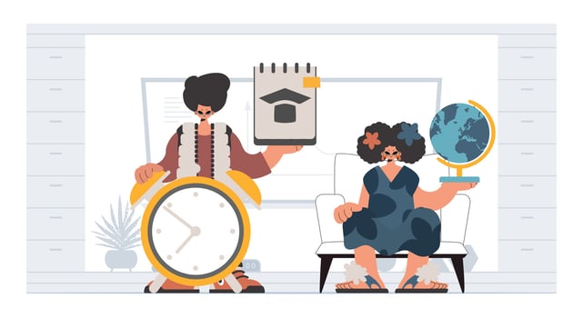 Person and energized lady school understudies, analyzing to start with school subjects. Trendy style, Illustration vector