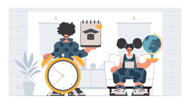 Individual and energized woman school understudies, analyzing to begin with school subjects. Trendy style, Illustration vector