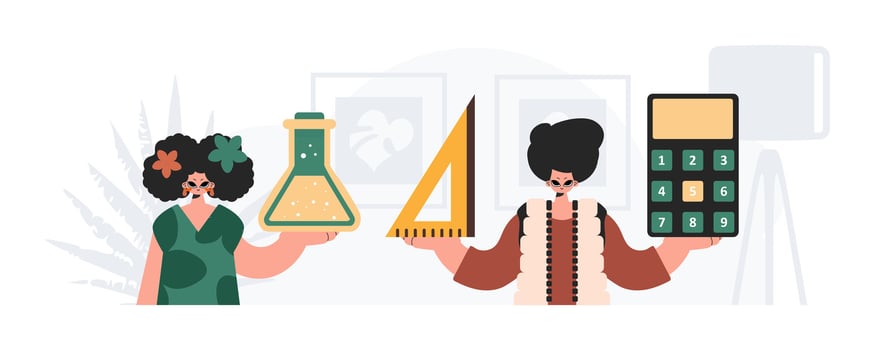 Two people holding up a phone and a calculator vector