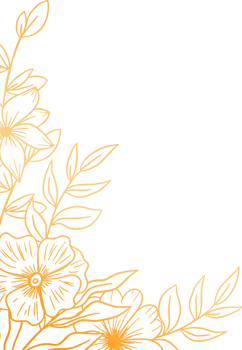 Gold floral corner border with hand drawn leaves and flowers for wedding or engagement png