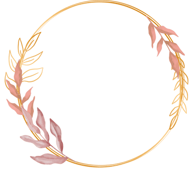 Hand drawn leaves on gold circle frame png