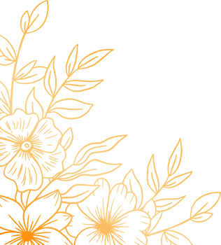 Gold floral corner border with hand drawn leaves and flowers for wedding or engagement png
