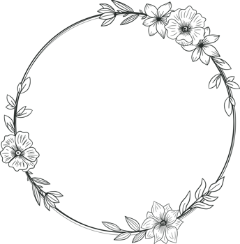 Circle hand drawn floral frame png