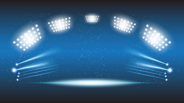 Abstract technology background stadium stage hall with scenic lights of round futuristic technology user interface Blue vector lighting empty stage spotlight background.