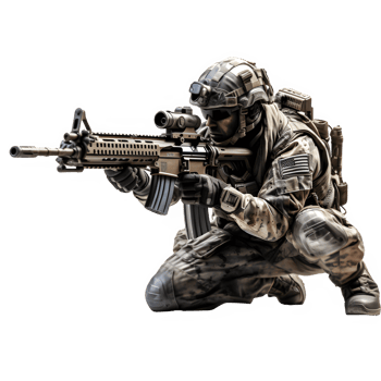 soldier aiming at targets using rifles ,soldiers posing half prone stalking target png ,generative ai