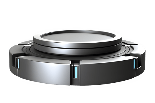 round podium gray metallic isolated on transparent background ,futuristic mecha pedestal ,generative ai png