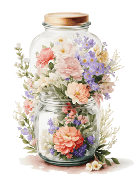 Flowers in glass jar watercolor AI generated png