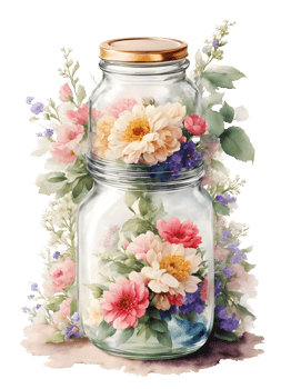 Flowers in glass jar watercolor png
