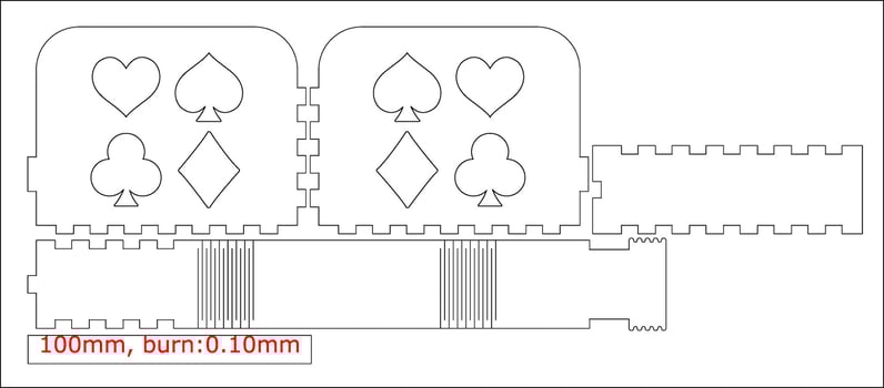 Playing cards box Cnc. laser cut Material thickness 3 mm No glue Vector illustration.